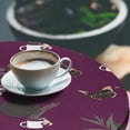 thumbnail image 3 of Ambesonne Floral Fitted Round Tablecloth, Leaves Cups Butterflies Art, 56"- 60" Diameter, Reseda Green Dark Magenta, 3 of 5