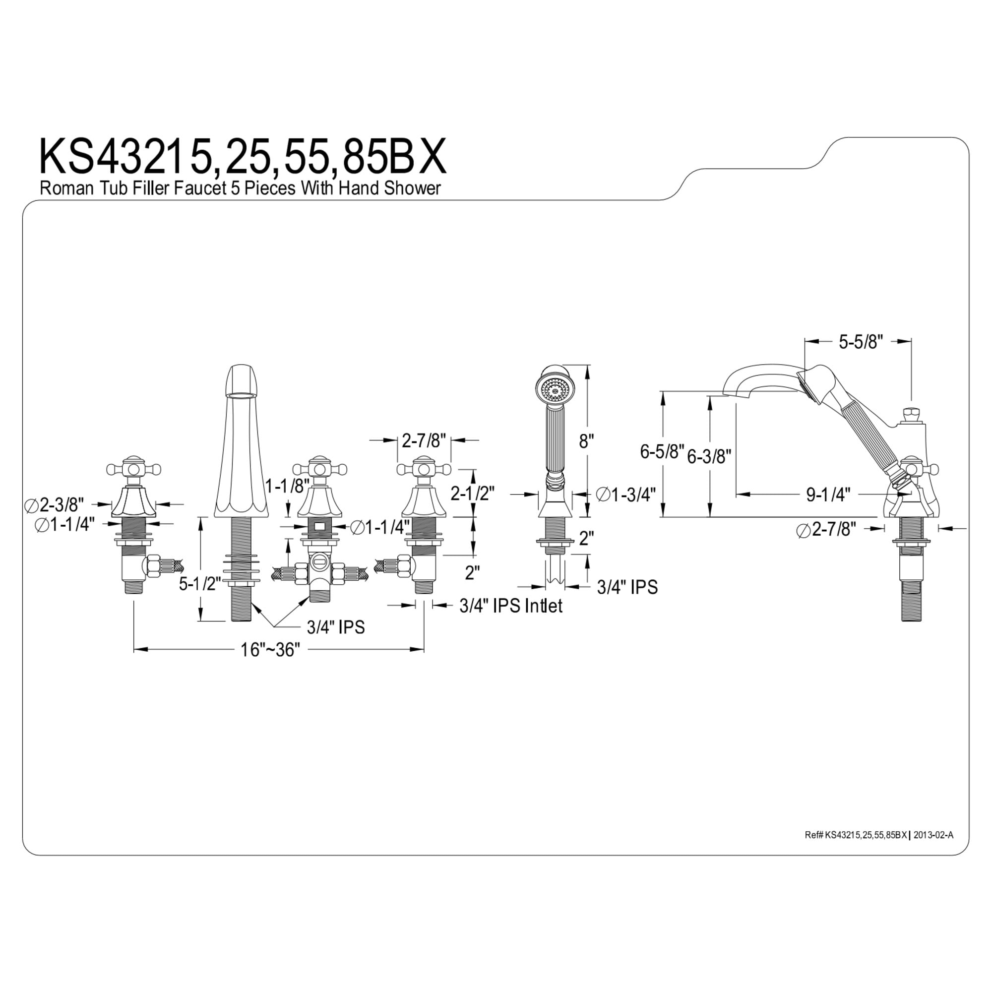 Kingston Brass KS43215BX Metropolitan 5-Piece Roman Tub Faucet with Hand Shower, Polished Chrome