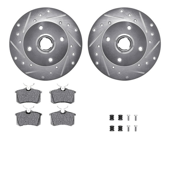 Dynamic Friction Company Rear Brake Rotors-Drilled and Slotted-Silver with 5000 Advanced Brake Pads includes Hardware 7512-74005