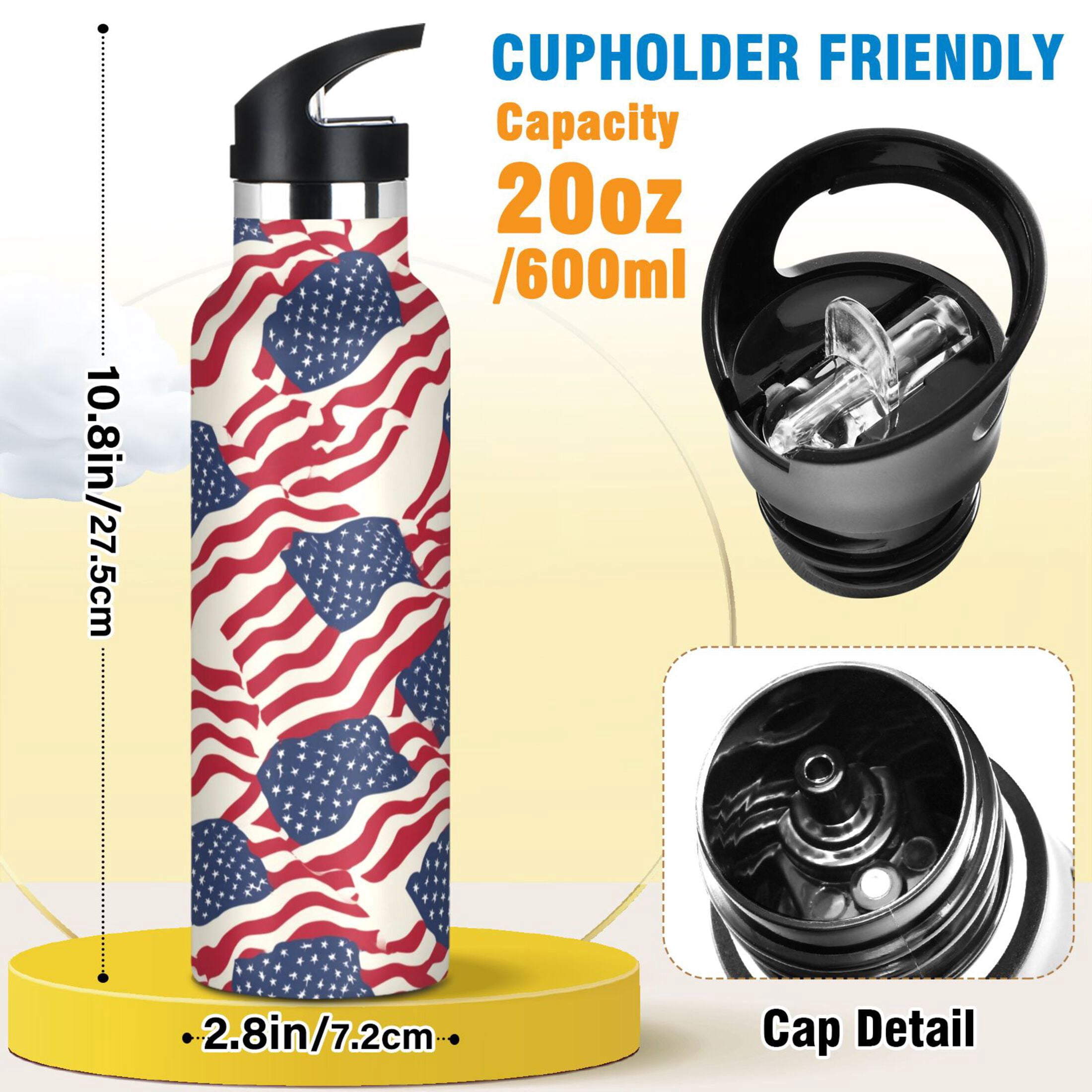 Kids Insulated Stainless Steel Sports Water Bottle 600ml (20oz) Flags Abstract Design