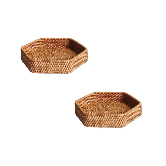 Rattan Hex Tray Desktop Decor Coffee Table Tray Fruit Serving Trays Sandwich Containers Table Decorations Wicker Picnic Basket Woven Bread Basket Wooden Vintage Cups And Plates