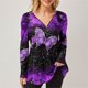 thumbnail image 3 of Tops para mujer, camiseta de talla grande con cuello en V y cremallera, Camiseta con estampado de mariposa de manga larga, Jersey informal, Tops para mujer 2021, 3 of 4