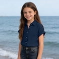thumbnail image 7 of hotojiny Toddler Girls Button down Shirts Kids Short Sleeve Plain Boys Top Lightweight Collared Beach Travel Blouse for 3-14 Years, 7 of 7
