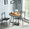 thumbnail image 3 of VECELO Round 3-Piece Dining Set, Compact Dining Table and 2 Chairs with Metal Frame, Couple Table Chair Set for 2, Antique Brown, 3 of 8