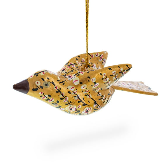 6-Inch Long Golden Bird Wooden Christmas Ornament