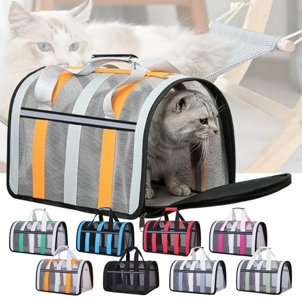 Fiudx Transportín para Mascotas, Bolsa de Viaje Suave, Diseño de Malla Cómodo, Correa de Hombro Ajustable, Portátil y Plegable, para Gatos y Perros Pequeños y Medianos, Fácil de Llevar, Tamaño 46 X 2