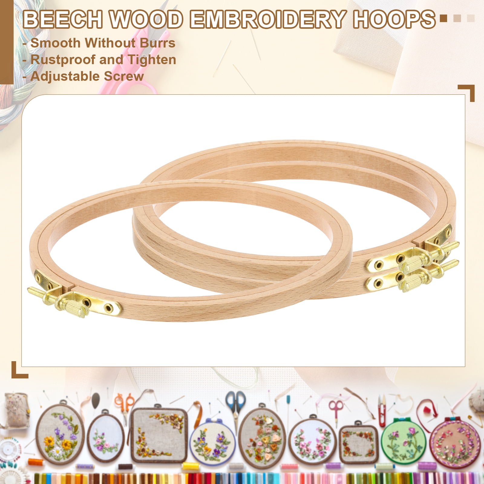 Uxcell 3 Pieces 12 Inch Beech Wood Embroidery Hoops, Circle Cross Stitch Hoop Frames with Adjustment Brass Screw