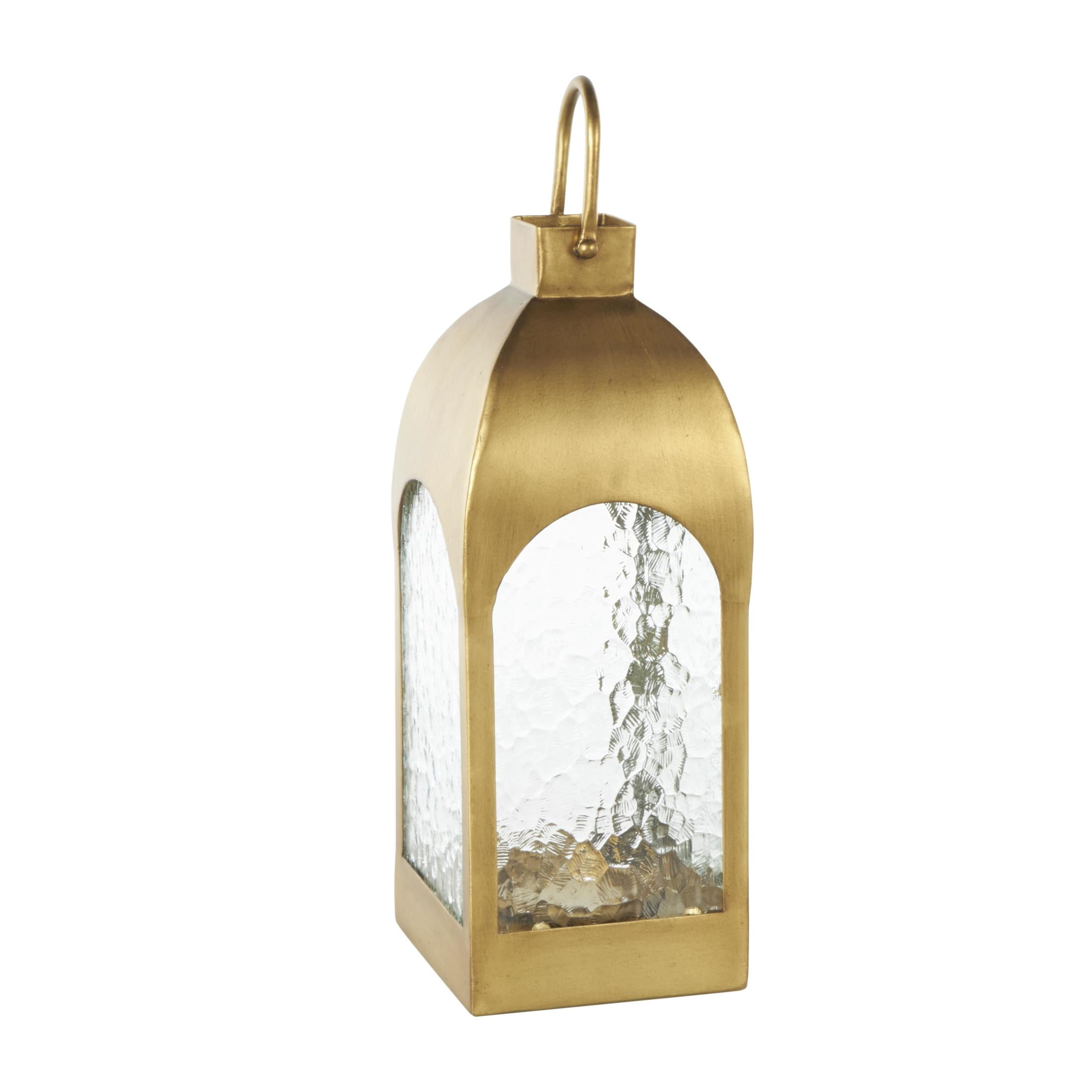 DecMode Gold Metal Arched Candle Lantern with Top Handle