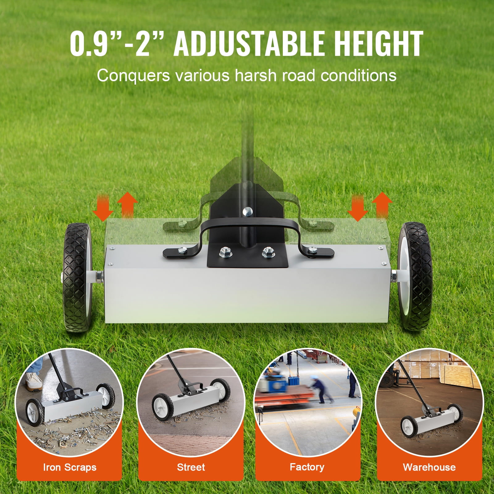 KFFKFF 45Lbs Rolling Magnetic Sweeper with Wheels, Push-Type Magnetic Pickup Tool, 18-inch Wide Magnetic Lawn Sweeper with Adjustable Handle, Ideal for Cleaning Workshop, Garage, and Yard