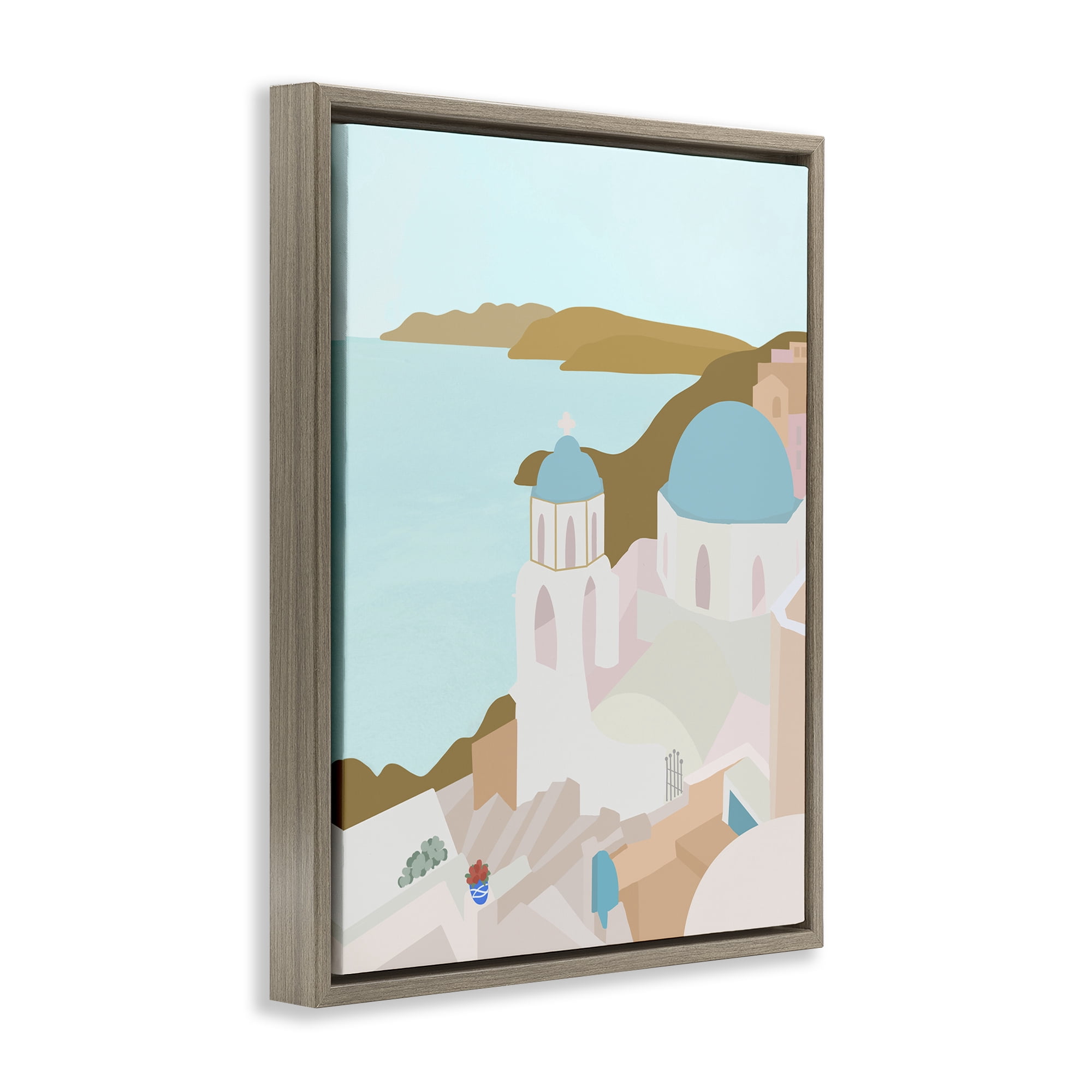 Stupell Industries Coastal Santorini Vibes Brown Framed Floater Canvas Wall Art, design by Anna Quach