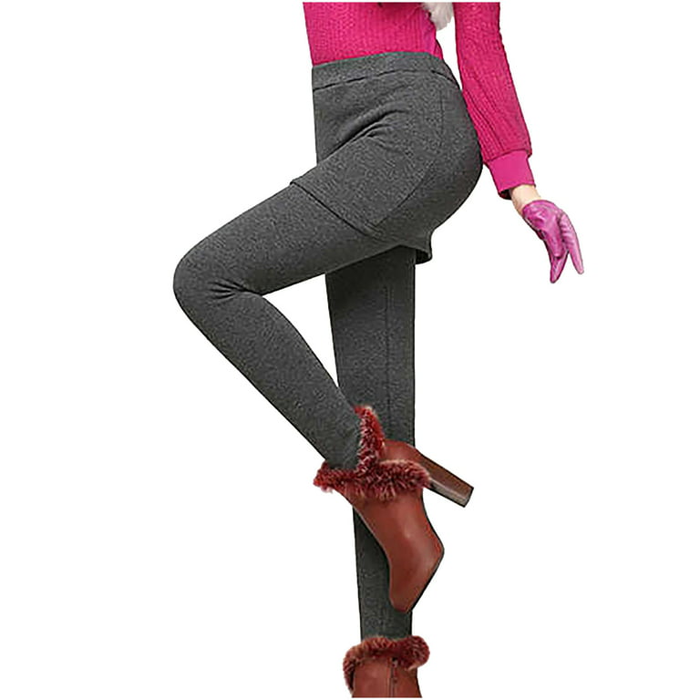 Womens Ticken Fleece Lined Thermal Leggings Fashion Print Stretch Waist  Pants for Women