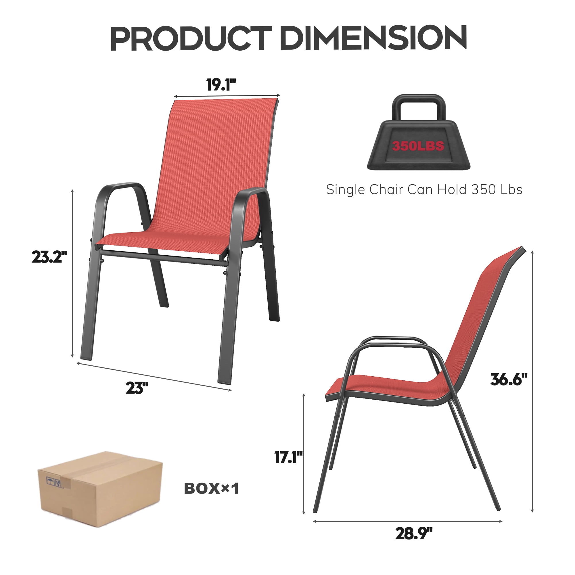 6-Piece Outdoor Dining Chairs Set, Wide Ergonomic Seat, 350 lbs Capacity per Chair, Waterproof & Rust-Resistant Teslin Fabric Metal Frame, Ideal for Patio, Garden, Banquet Hall & Commercial Use