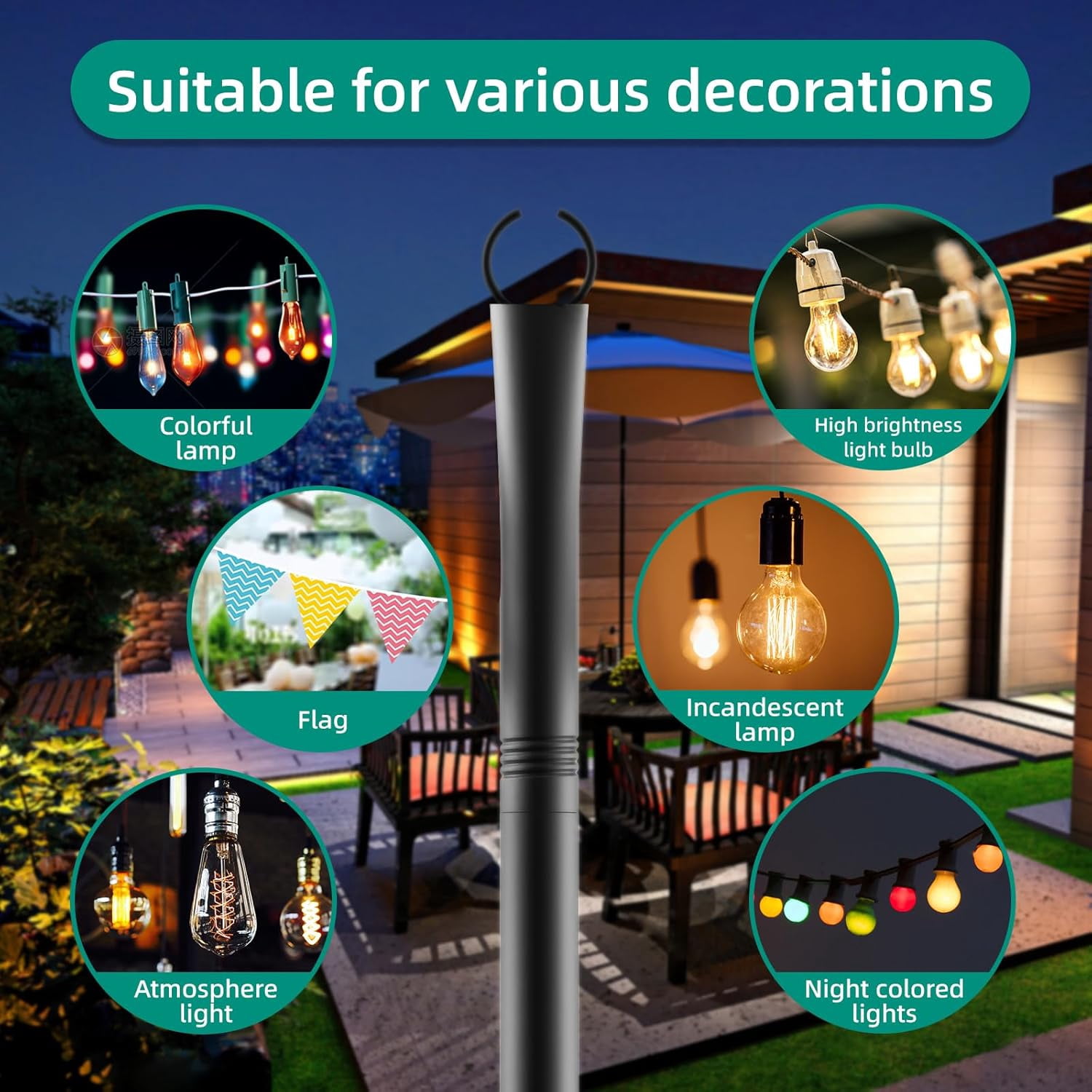 4 Pack String Light Poles, 10Ft Light Poles for Outside, Metal Poles with Fork, Lighting Hanging Post Accessories for Patio Decor Garden Backyard Yard Front Porch Outside Decorations