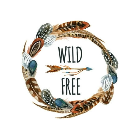 - Wild and Free - Wreath with Bird Feathers and Arrow Print Wall Art By tanycya