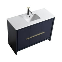 KubeBath Dolce 48″ Blue Modern Bathroom Vanity with White Quartz Counter-Top