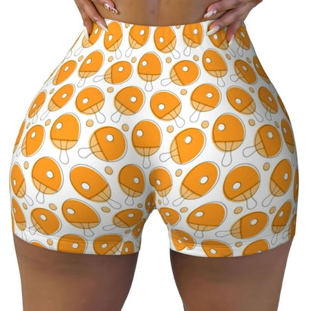 Workout Shorts Women  Ping-Pong Table Tennis Racket Biker Shorts for Women Running Gym Spandex Shorts Tummy Control