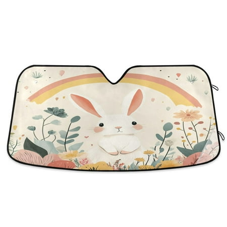 Car Sun Visor 53*23.5Inch Windshield Sun Shield Car Sun Curtain Car Sun Shield Car Sun Insulation Suitable For Most Vehicles Rainbow Cute Rabbit