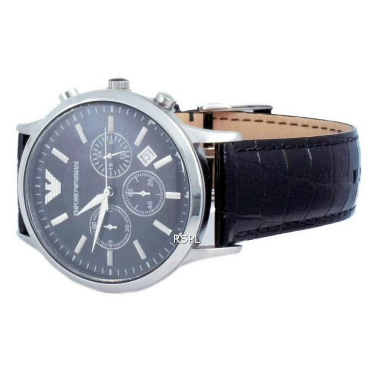 Emporio Armani Men\'s AR2447 Black Dial Leather Strap Chronograph Watch