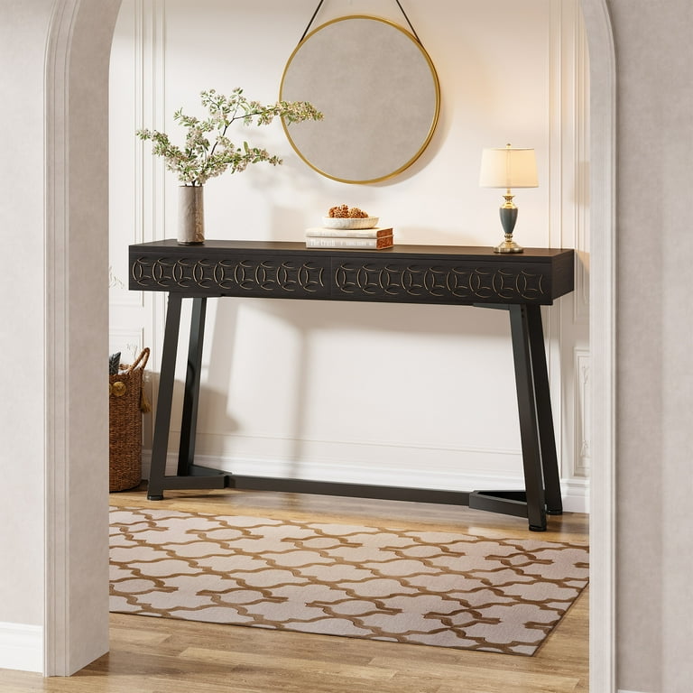 Tribesigns 55-Inch Modern Console Table, Black Entryway Table with 2 Drawers for Entrance, Foyer, Hallway, Living Room
