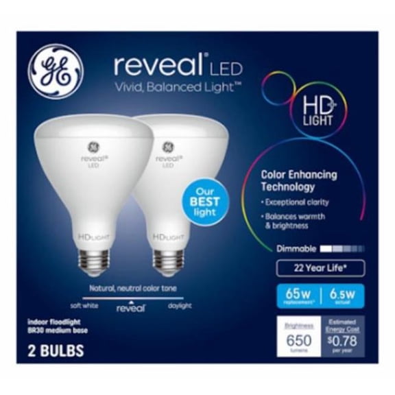 G E Lighting  GE BR30 HD Bulb 7W - Pack of 2