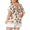 thumbnail image 3 of Agnes Orinda Women's Plus Size Boho Blouses Floral Square Neck Short Sleeves Tassel Hem Casual Summer Tops 2X Beige, 3 of 5