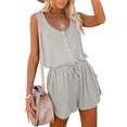 thumbnail image 3 of Sleeveless Women Casual Solid Color Jumpsuit Rompers With Pocket Elastic Waist Shorts, 3 of 5