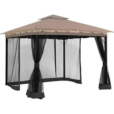 10' x 12' Gazebo Universal Replacement Mosquito Netting,Black Outdoor Canopy Net Screen 4-Panel Sidewall Curtain, with Zippers,Mosquito Netting（Only）