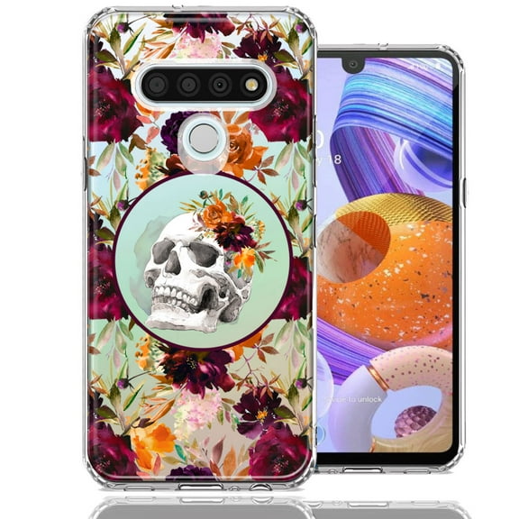 MUNDAZE LG Stylo 6 Romance Is Dead Valentines Day Halloween Skull Floral Autumn Flowers Double Layer Phone Case Cover
