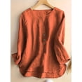 thumbnail image 4 of QUTETN 1/2 Pack Ladies Elegant Linen Blend Short Sleeve V-Neck Shirt Four Seasons Can Wear, 4 of 4