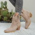 thumbnail image 3 of Women's Chunky High Heel Cowboy Boots Pointed Toe Suede Ankle Booties Mid Calf Western Cowgirl Boots, 3 of 9