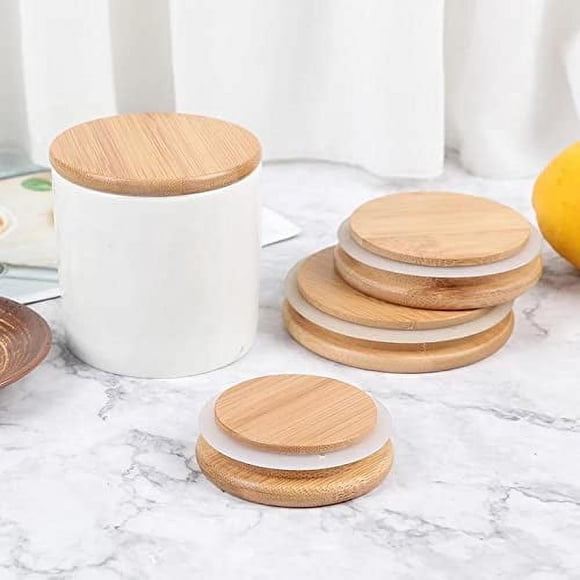 4 Pack Regular Mouth 70mm Bamboo Mason Jar Lids Reusable Bamboo Caps Leak-Proof Glass Canning Drinking Storage Jars Lid Covers natural bamboo Regular Lids without Straw Hole natural bamboo Regular