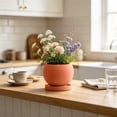 thumbnail image 5 of DefiDgd Ceramic Striped Round Planter With Drainage Tray,Minimalist Style Flower Pot for Succulent Plants Bouquet Floral Desktop Home Office Balcony Indoor Outdoor Garden Decor(Orange), 5 of 6