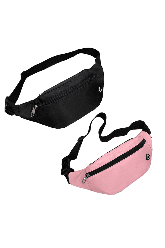 2 Packs Fanny Packs For Men Women, Waterproof Sports Waist Bag For Travel Hiking Running Handsfree - pink + black