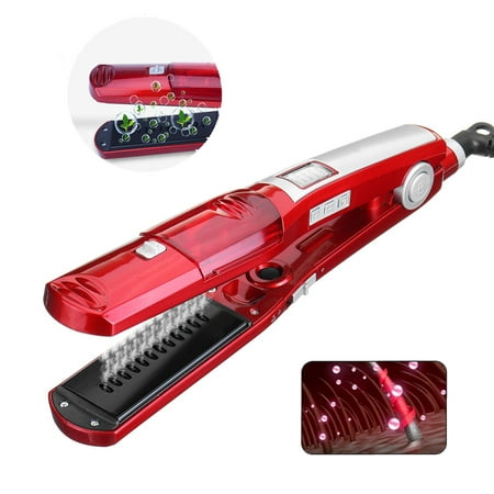 Electric Steam Hair Straightener Comb - Instant Heat Ceramic Flat Iron Wand  - LED Temperature Control Iron Brush - 5 Temperature Modes Adjustment - For Dry & Wet