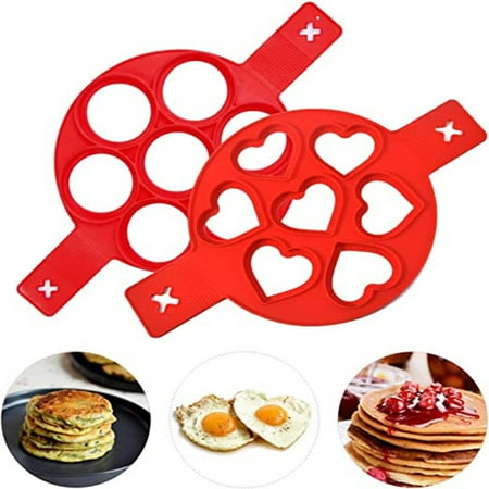 

Pancake Mold Maker Pancake Molds Ring Fried Egg Mold Upgrade 7 Holes Nonstick Silicone Baking Round Mold Pancake Maker Egg Ring Muffin Pancake Mould (2 packs Red)