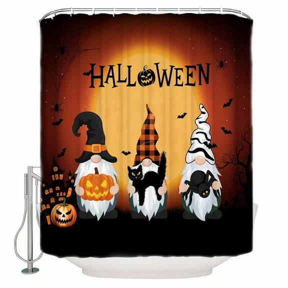 Shower Curtains for Bathroom-72"x72",Halloween Dwarf Pumpkin Black Cat Spiders- Waterproof Bath Curtain Grommet Shower Curtain Set with Hooks,Night Moon Dead Trees Washable Bath Accessories