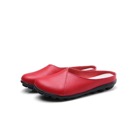 

Wazshop Womens Mules Closed Toe Clogs Comfort Flats Lightweight Slip On Leather Mule Women Slides Lug Sole Fashion Red US 8