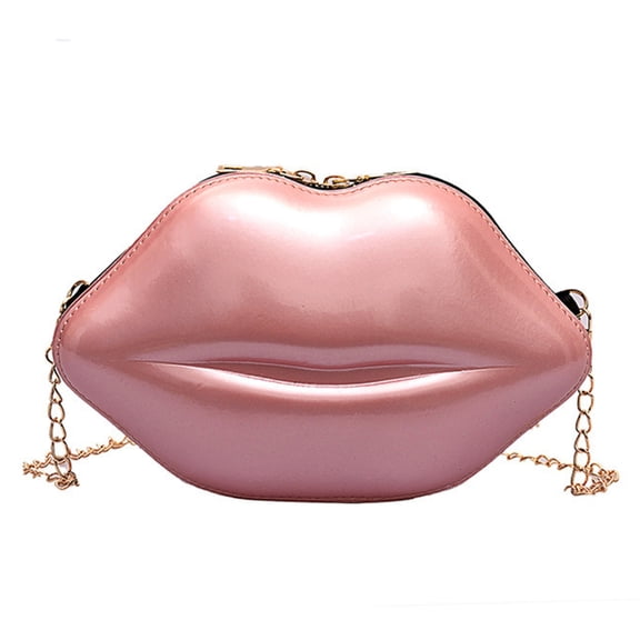 Plastic Crossbody Bag Cute Lip Shape Zippered Shoulder Purse Handbag for Women