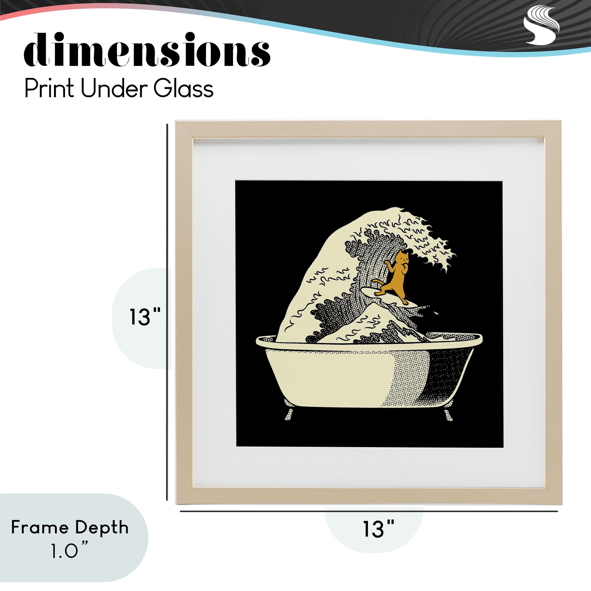 Stupell Industries Kanagawa Bathtub Cat Birch Framed Print Under Glass, design by Tobe Fonseca