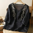 thumbnail image 5 of GigrtiJin 3/4 Sleeve Shirts for Women Floral Embroidery Retro Casual Tops Loose V Neck Summer Tees Blouses, 5 of 6