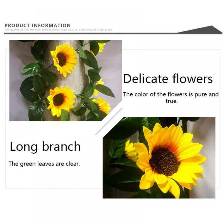 Popvcly Artificial Sun Flowers Wreath 10 Head Fake Flower Garland Garden Fence Flowers String Vine for Wedding Table Birthday Party Decor, Size: 89