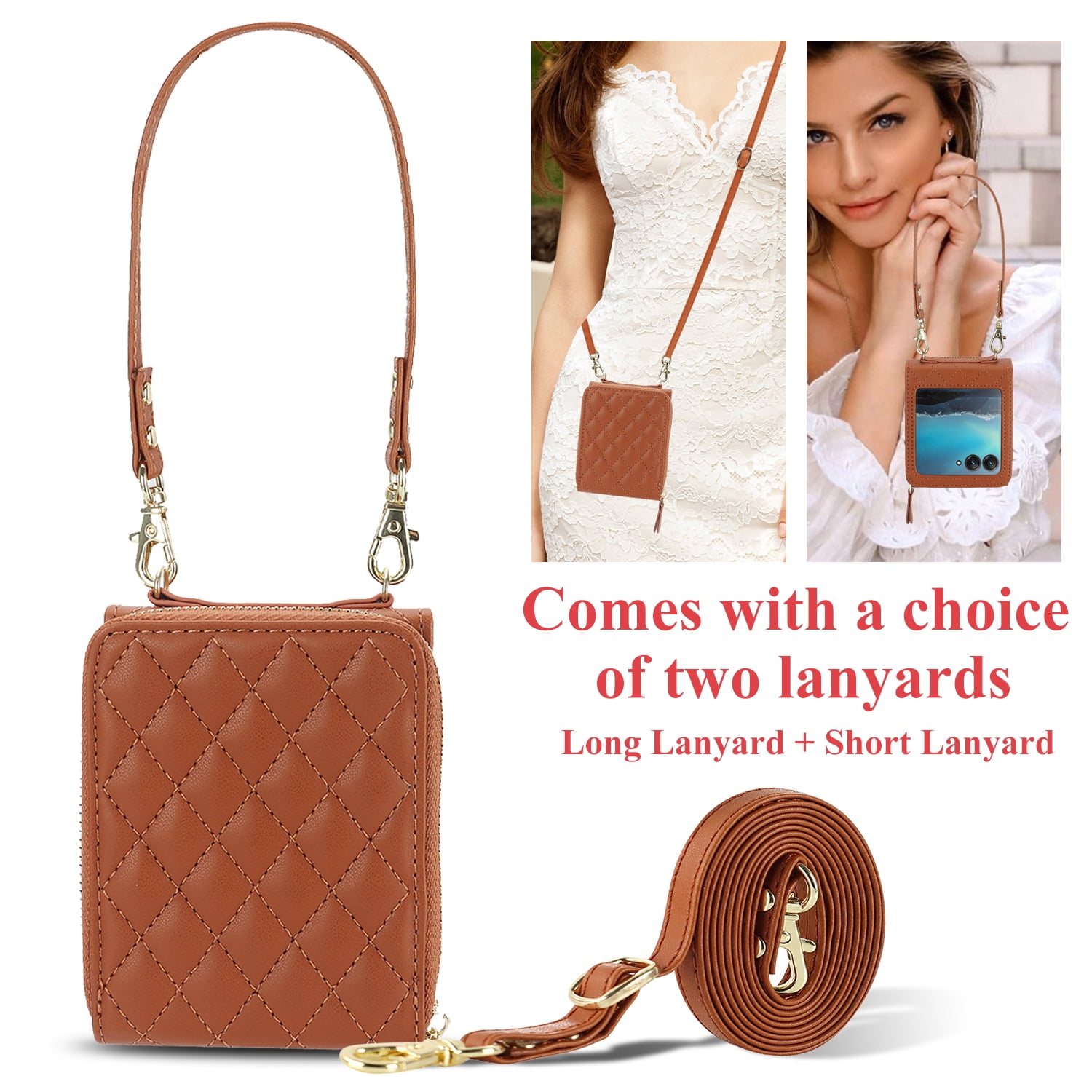 Allytechgroup for Motorola Razr 2025/2024 Wallet Case with Hand Wrist Shoulder Strap, PU Leather Cards Slots Zipper Pocket Shockproof Protective Phone Case Cover for Motorola Razr 50/60, Brown