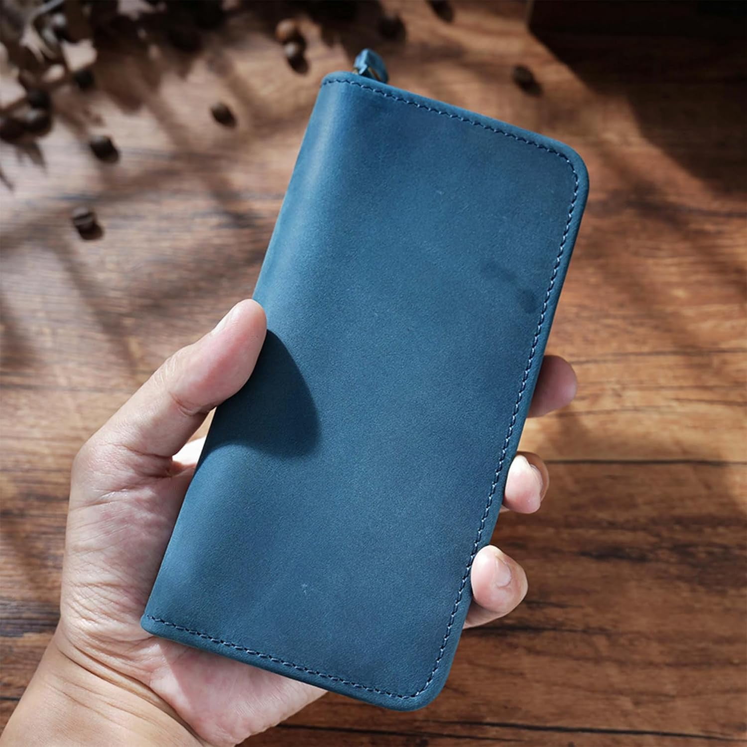ABPETE Vintage Leather Fountain Pen Case 3 Divided Slots, Zippered Pen Case Pouch, Handmade Display Holder for Rollerball Pen (Blue)