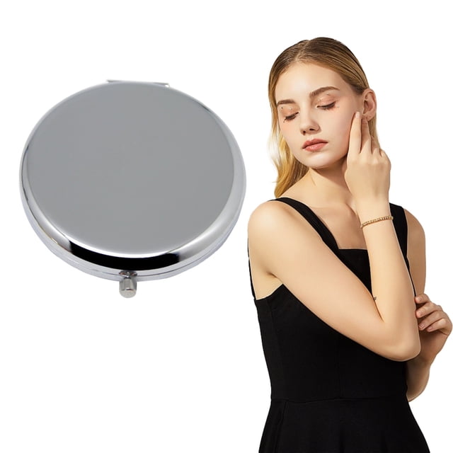 Pocket Makeup Small Portable Small Round Makeup Hand Metal Cosmetics 1 Compact Makeup,Silver Makeup Magnifying Glass