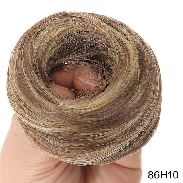 Peinado recogido tipo moño despeinado con cabello 100% natural, coleta, coletero, moño rizado natural, postizo con goma elástica para mujer.