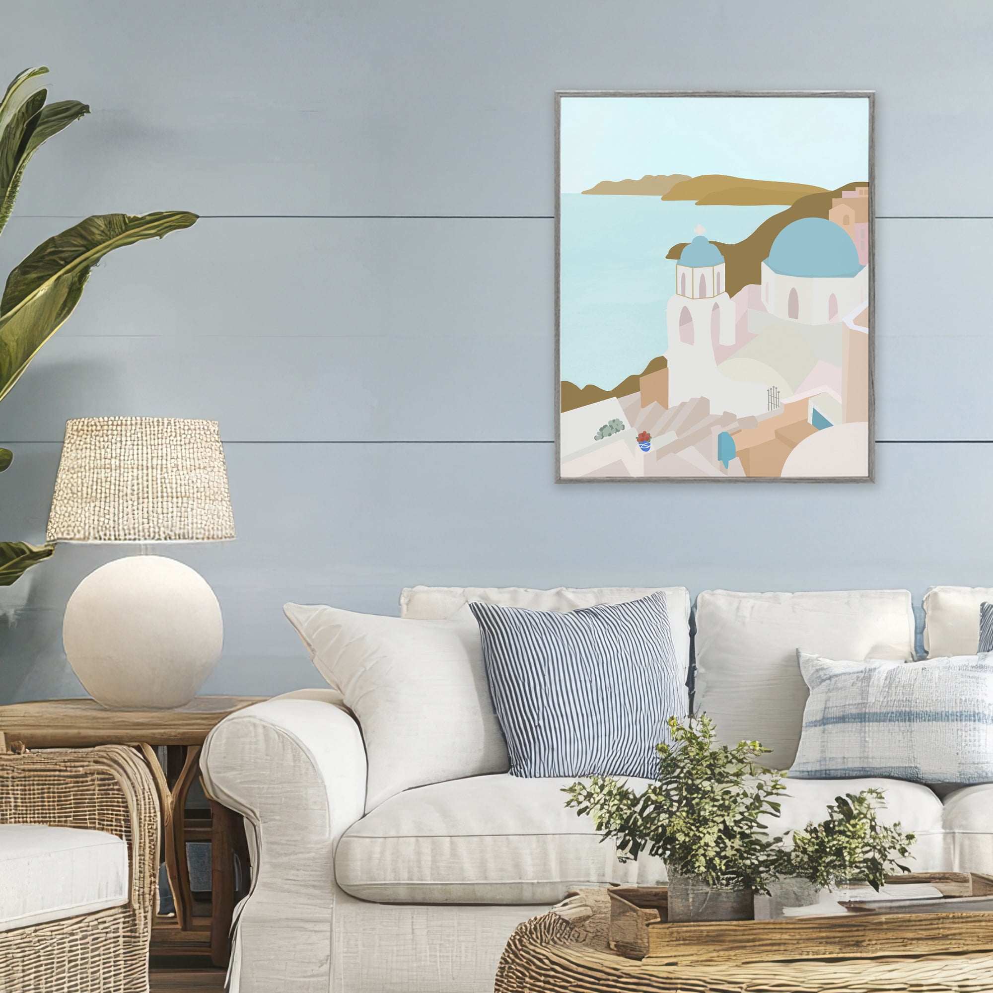 Stupell Industries Coastal Santorini Vibes Gray Framed Giclee Art, design by Anna Quach