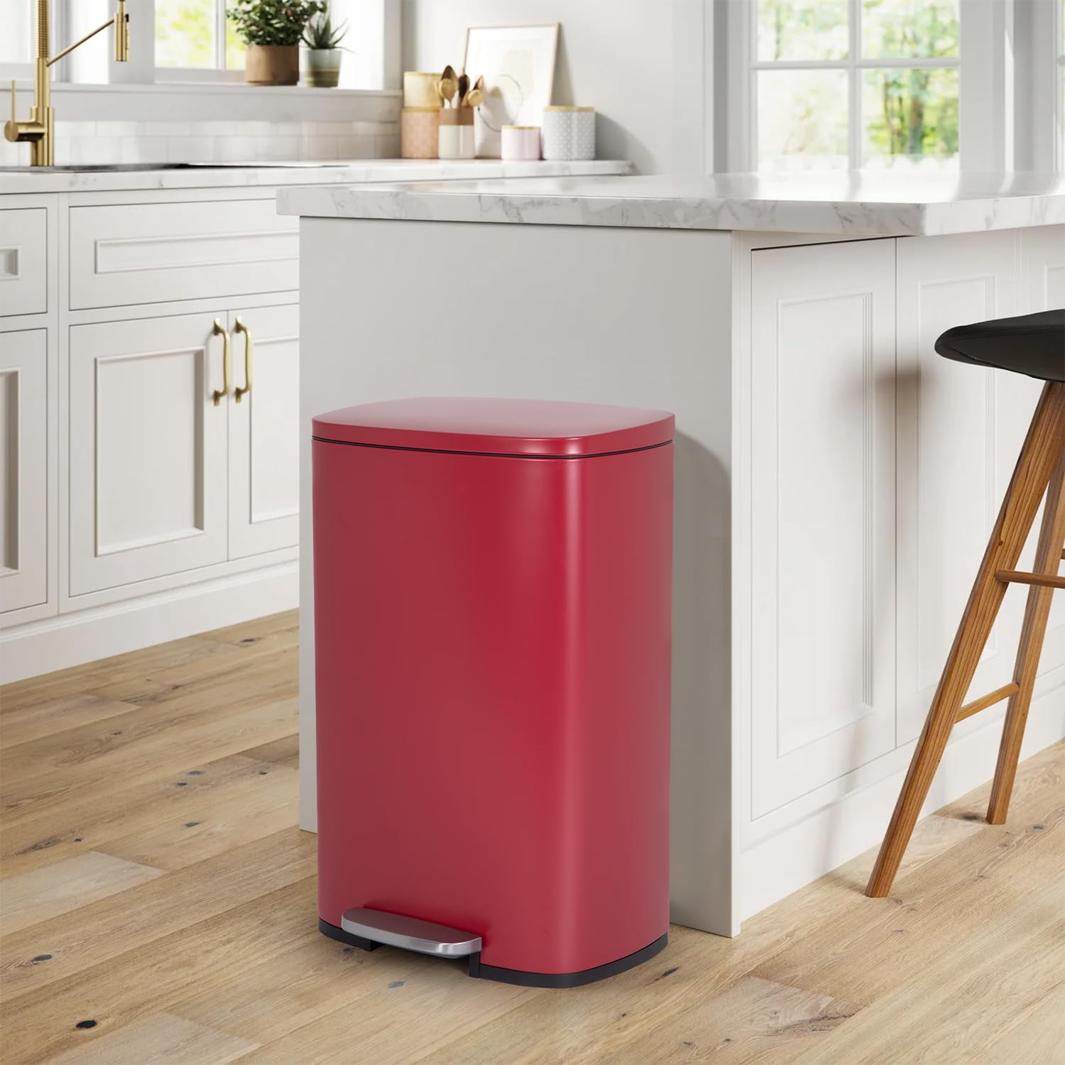 PayLessHere 13Gal Red Trash Can - Stainless Steel w/Foot Pedal & Soft Close