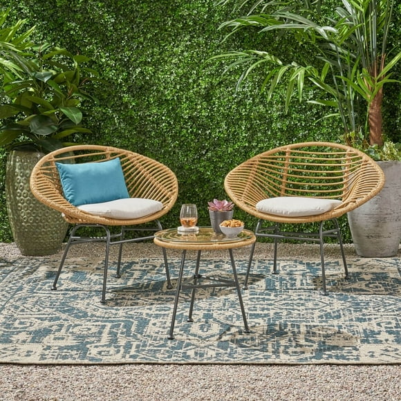 Outdoor Wicker Chairs Set of 2 - All-Weather Patio Furniture for Balcony, Backyard, Porch, Deck, and Poolside, Brown Rattan with Cushions