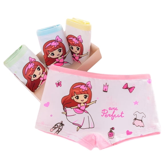 2-9 Years Girls Underwear Boxer Briefs for Toddler Kids Soft Cotton Cartoon Print Shorts Baby 4PCS Girls Underwear Briefs