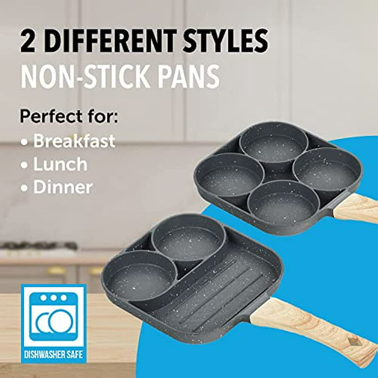Egg Frying Pan, Divided Grill Frying Pan Egg Cooker Pan Kitchen Cooking  Tool 3 in 1 Nonstick Pan, for Baking Frying Cooking Steak Breakfast violet  handle 
